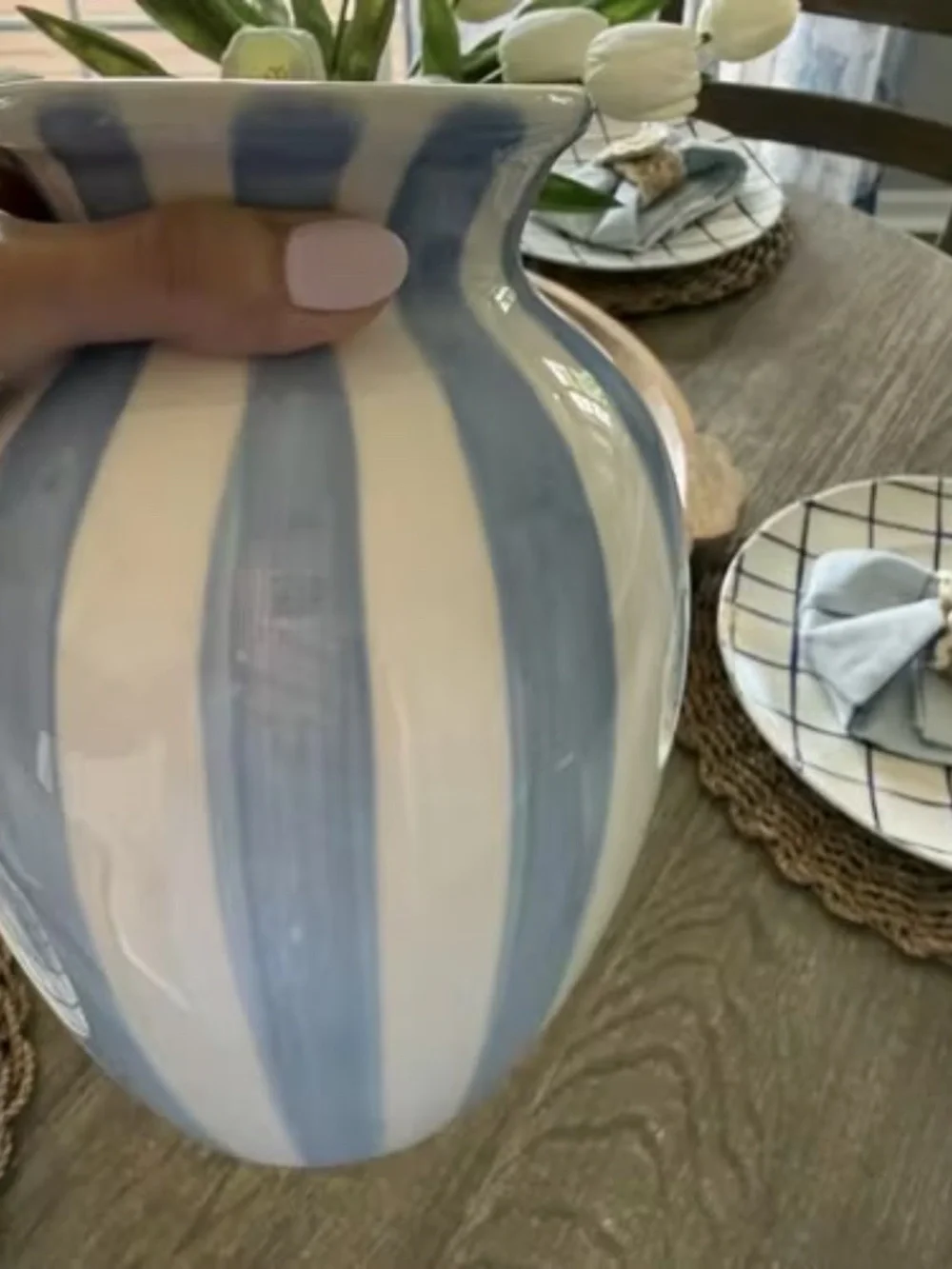 Tall Ceramic Vase Blue/White Stripe - Room Essentials